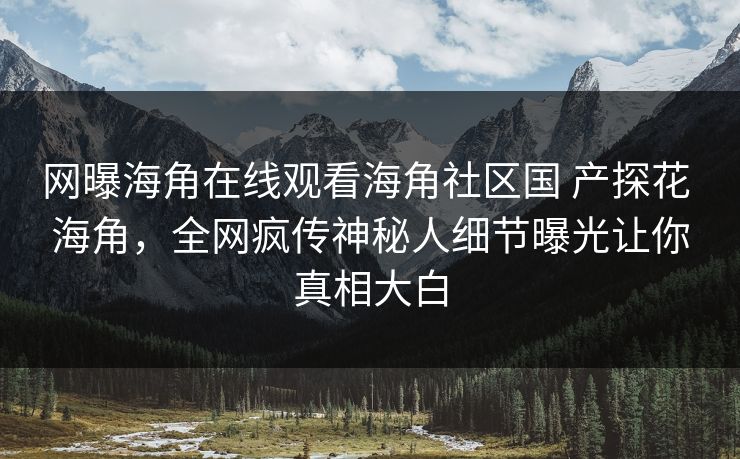 网曝海角在线观看海角社区国 产探花 海角，全网疯传神秘人细节曝光让你真相大白