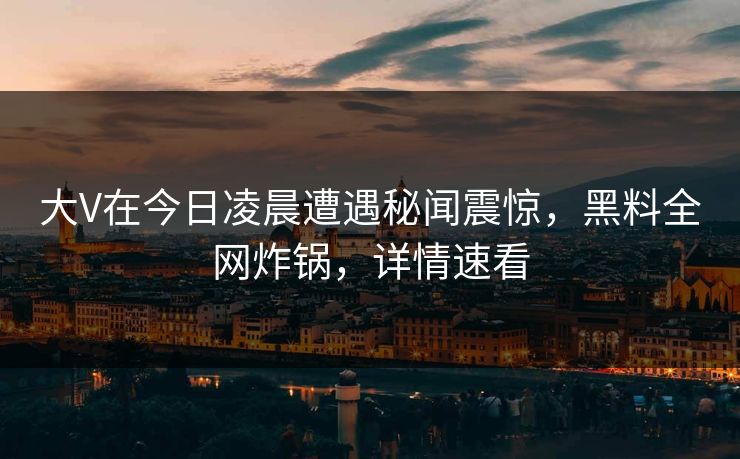 大V在今日凌晨遭遇秘闻震惊，黑料全网炸锅，详情速看