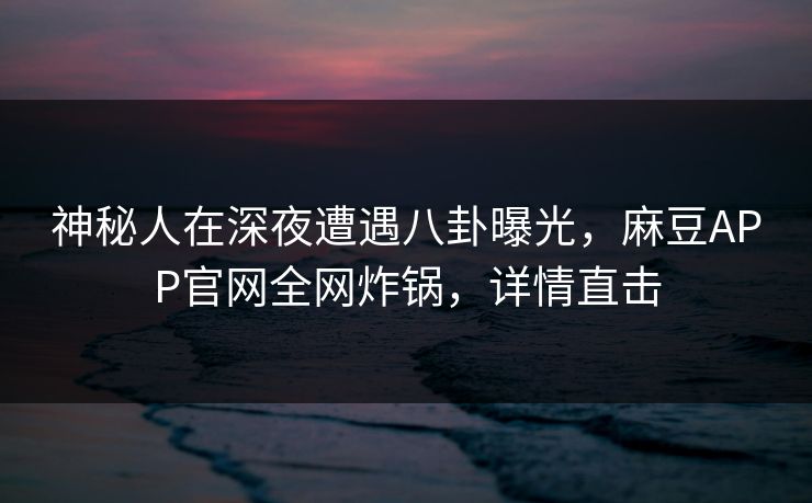 神秘人在深夜遭遇八卦曝光，麻豆APP官网全网炸锅，详情直击