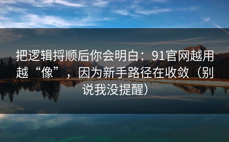 把逻辑捋顺后你会明白：91官网越用越“像”，因为新手路径在收敛（别说我没提醒）